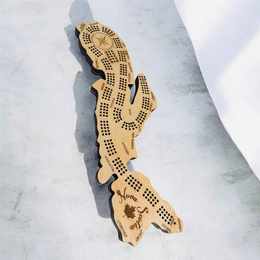 Nova Scotia Map Cribbage Board – 3 Player Wooden Crib Board with Engraved Cities