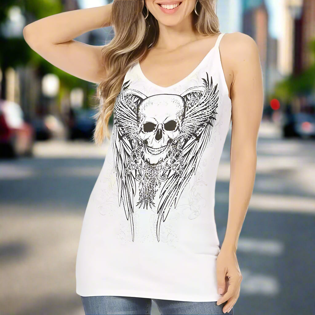 Women's Rhinestone Skull & Wings Tank Top