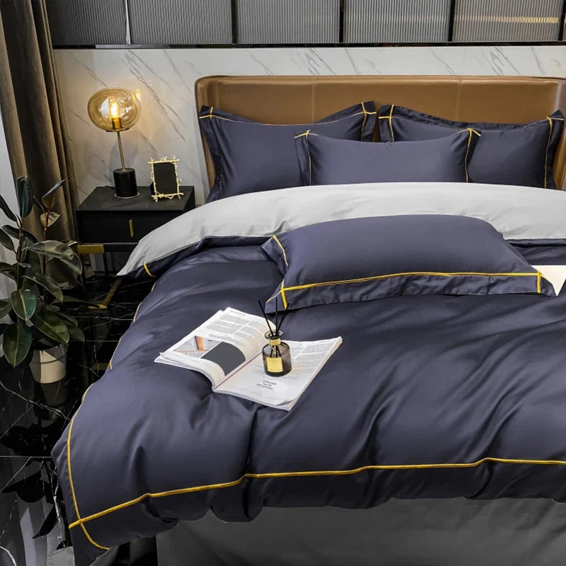 Royal Retreat Fine Gold Embroidered 600 TC Duvet Set - Purple/Dark Grey/White/Steel Blue/Light Grey/Jade Green/Peach Pink/Champagne/Blue/Beige/Aqua Green/Emerald Green