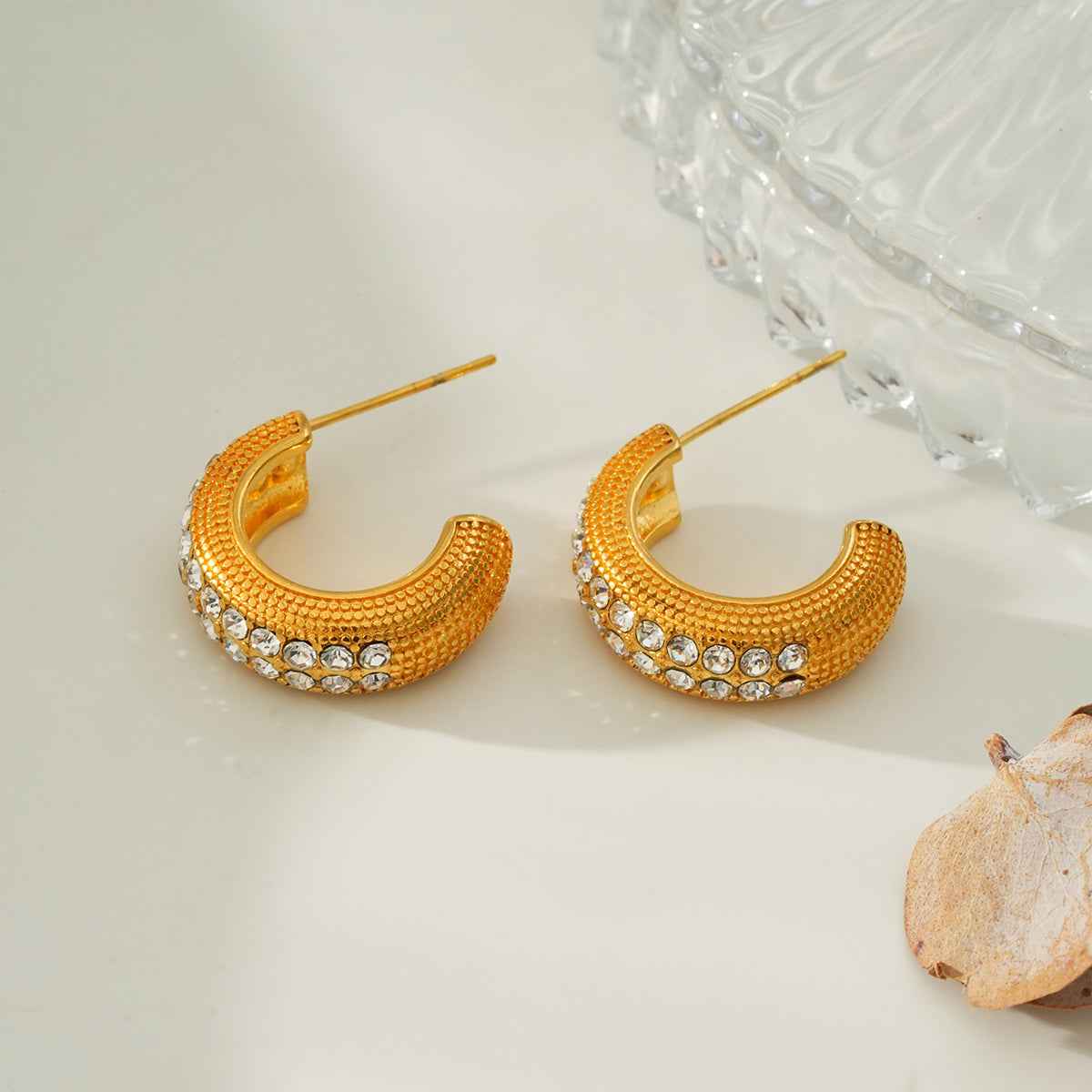 RANI Gold: Textured Pavé Zirconia (CZ) Mini Hoop Earrings