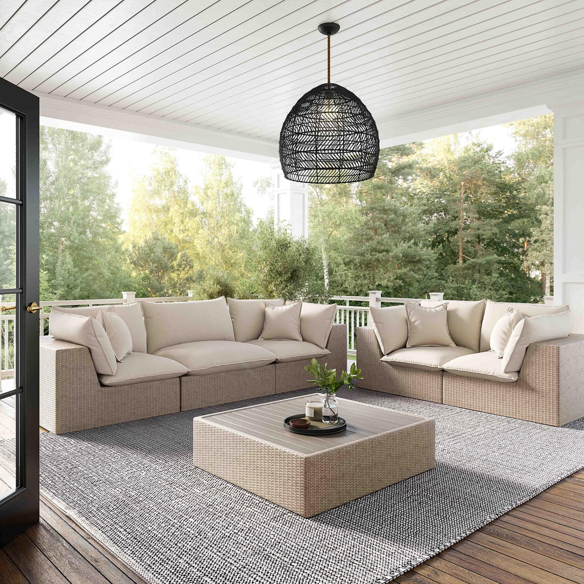 Sunbay 2 Seater Outdoor Natural Wicker Modular Sofa - Beige