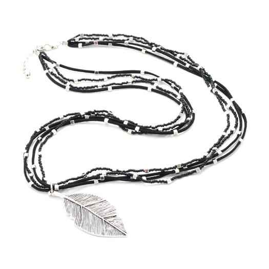 Suede & Beaded Necklace with Leaf Pendant