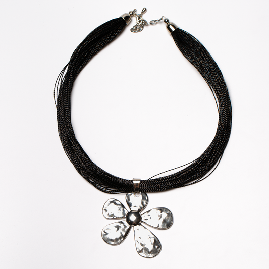 Beaten Flower Necklace On Multi Thread