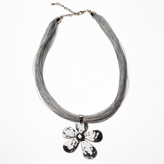 Beaten Flower Necklace On Multi Thread