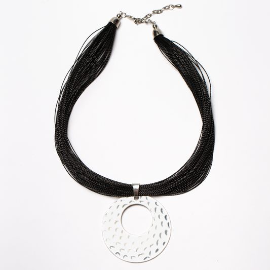 Beaten Disc Necklace On Multi Thread