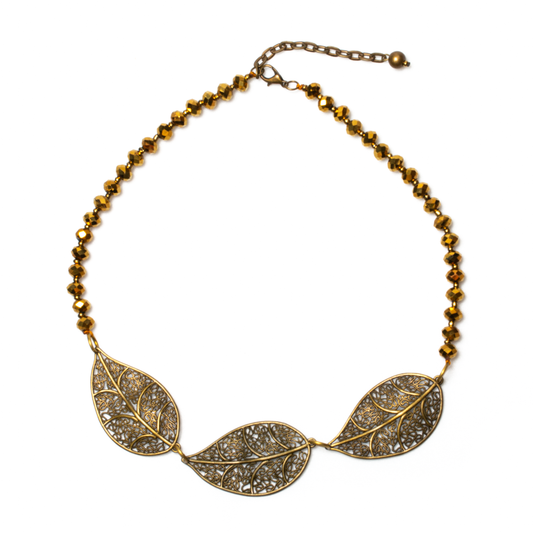 Short Triple Leaf Crystal Necklace