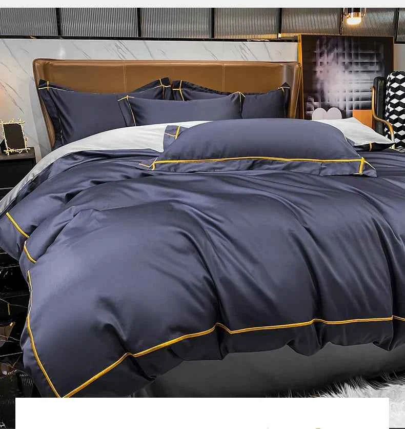 Royal Retreat Fine Gold Embroidered 600 TC Duvet Set - Purple/Dark Grey/White/Steel Blue/Light Grey/Jade Green/Peach Pink/Champagne/Blue/Beige/Aqua Green/Emerald Green