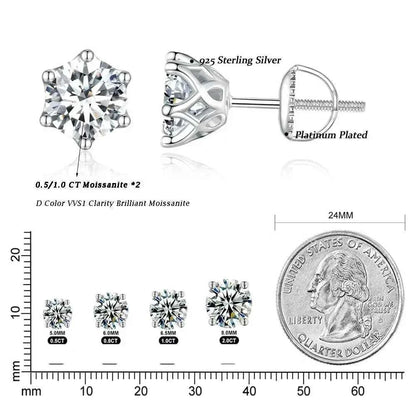 Radiant Moissanite Stud Earrings | D Color Round Cut 925 Silver, Gold Plated