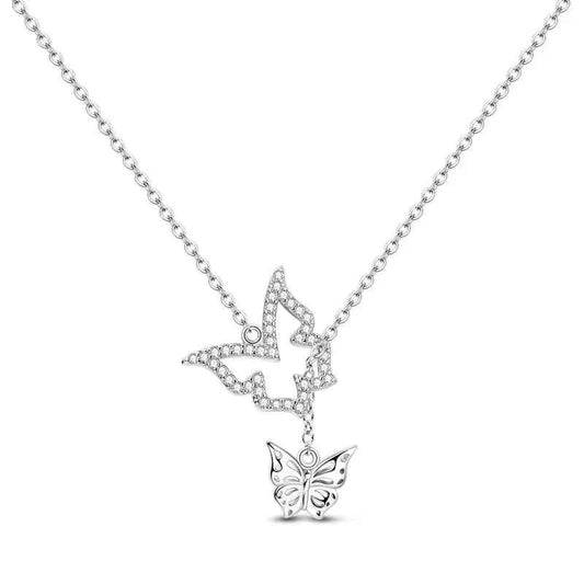 925 Sterling Silver Dazzling Duo Butterfly Pendant Necklace