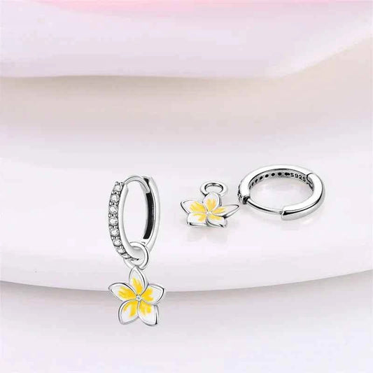 Tropical Paradise Plumeria Sterling Silver Hoop Earrings