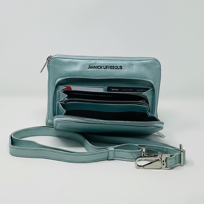 Petit sac à main-portefeuille en Cuir Véritable Bleu céleste, Carmen