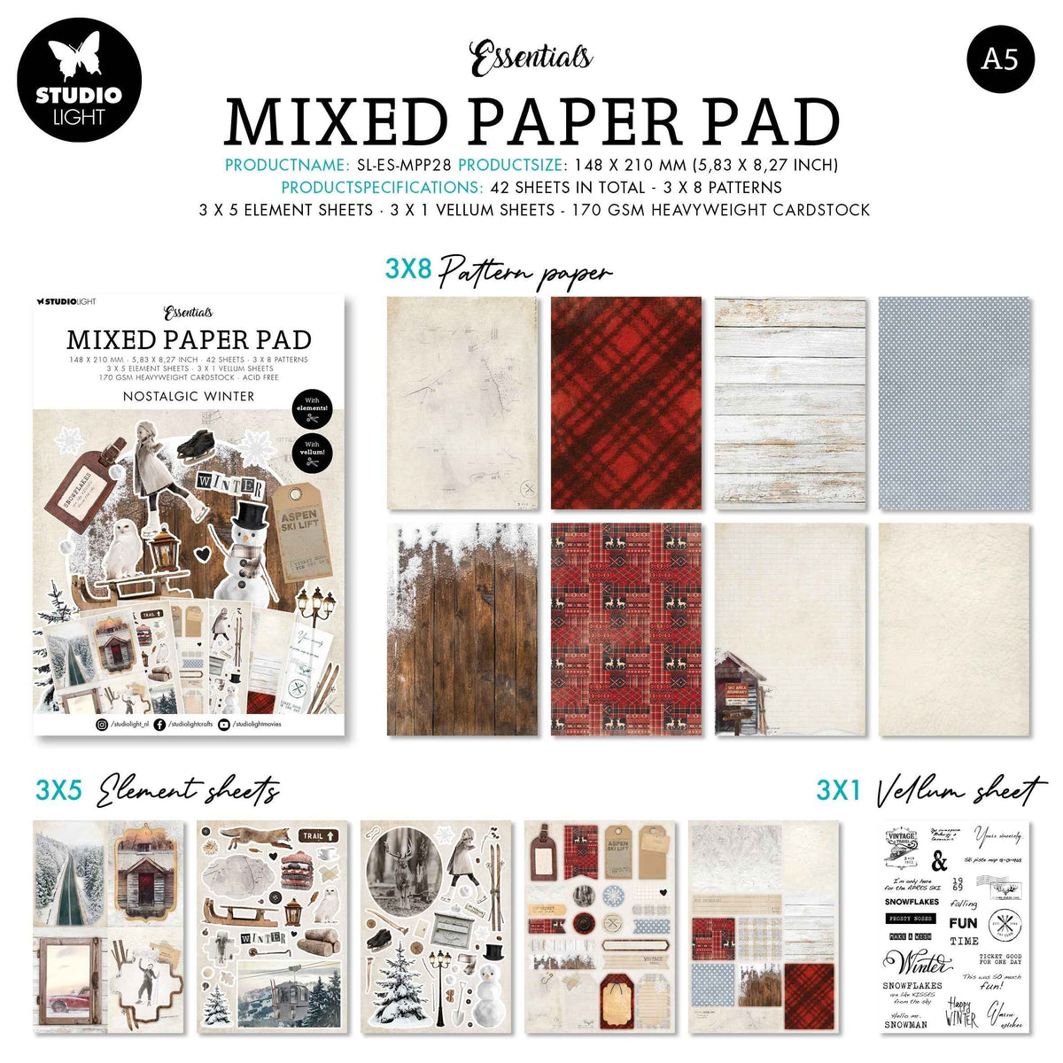 SL Mixed Paper Pad Nostalgic Winter Essentials 148x210x9mm 42 SH nr.28