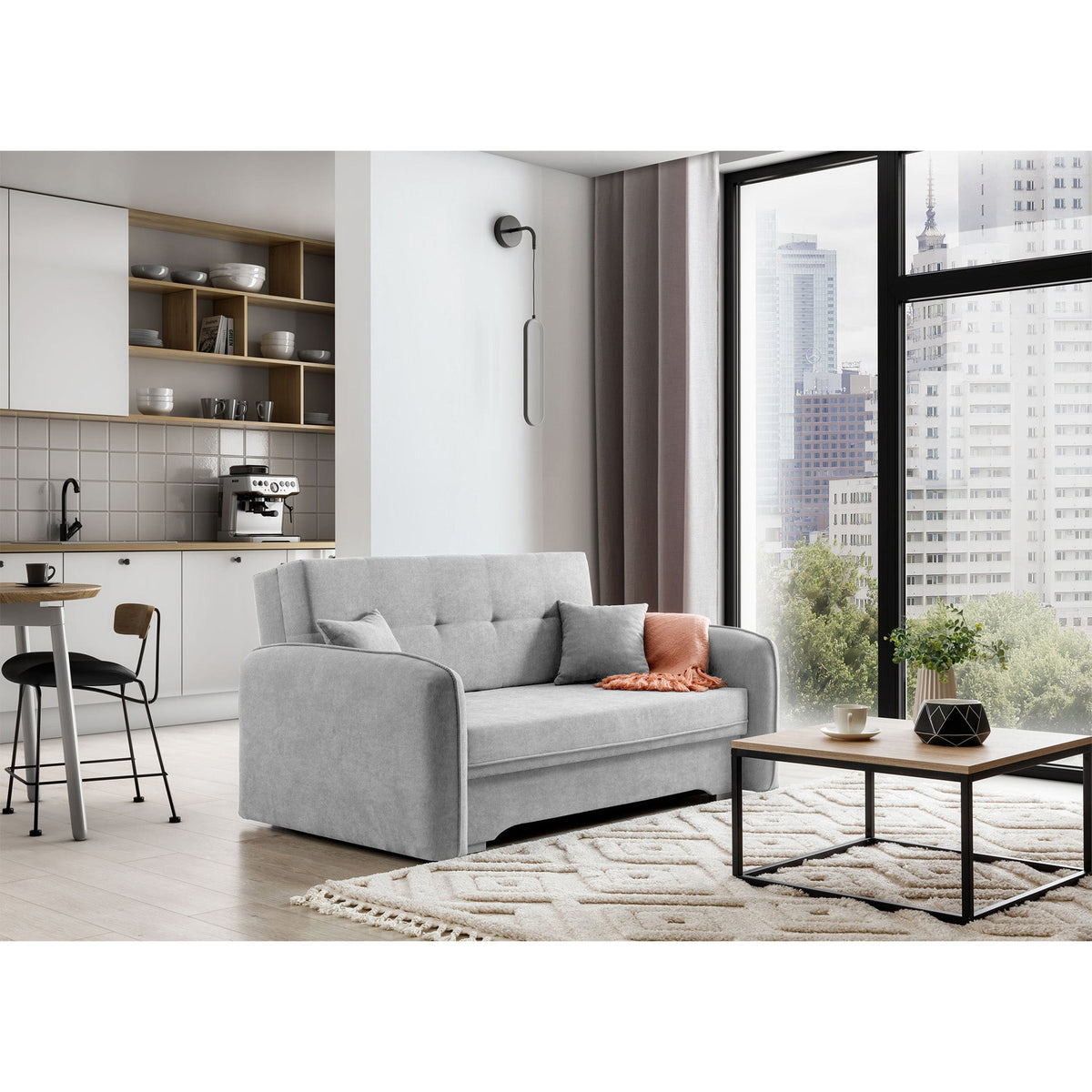 Laine Condo Style 2 Seater Storage Sleeper Sofa - Light Grey