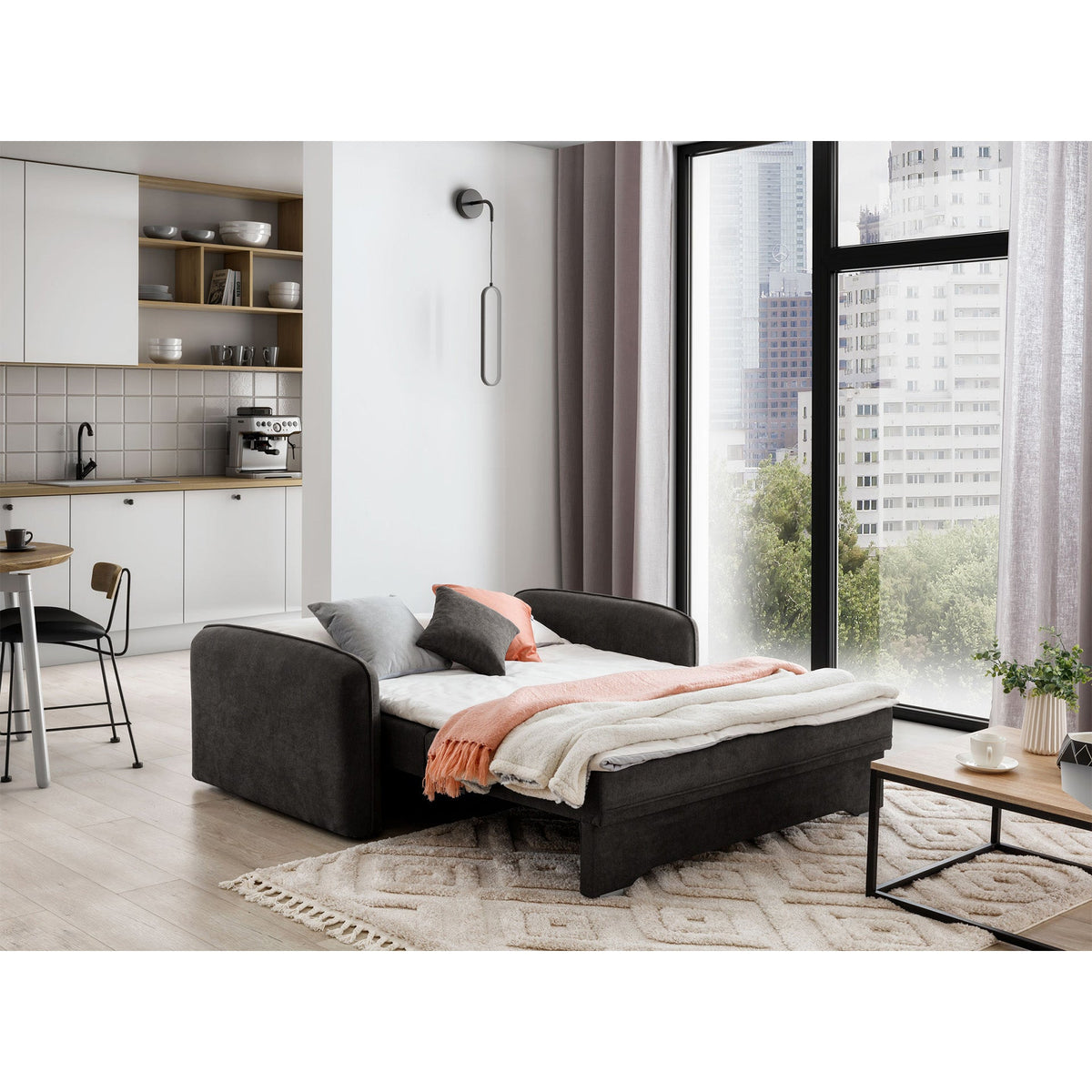 Laine Condo Style 2 Seater Storage Sleeper Sofa - Dark Grey