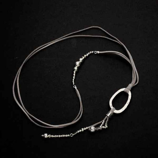 Silver Plate Oval Pendant Necklace On Suede