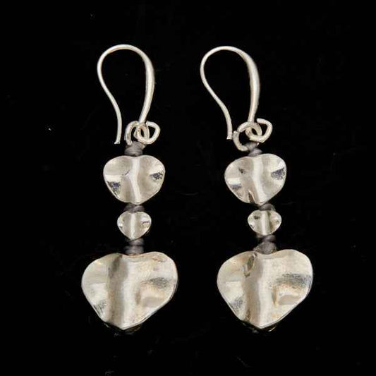 Silver Plate Double Drop Heart Earrings