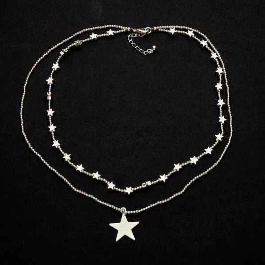 Silver Plate Double Strand Star Charm Necklace