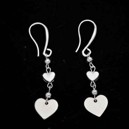 Silver Plate Double Drop Heart Charm Earrings