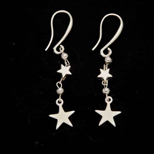 Silver Plate Double Drop Star Charm Earrings