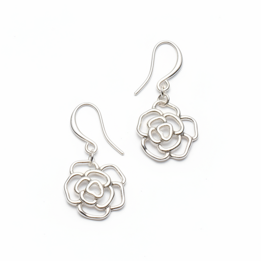 Rose Charm Earrings in Silver Plate