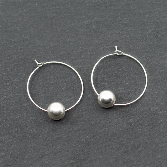 Single Ball Silver Plate Hoop Earrings