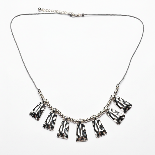 Beaten Fan Necklace In Silver Plate