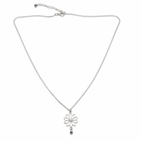 Single Flower Necklace In Silver Plate
