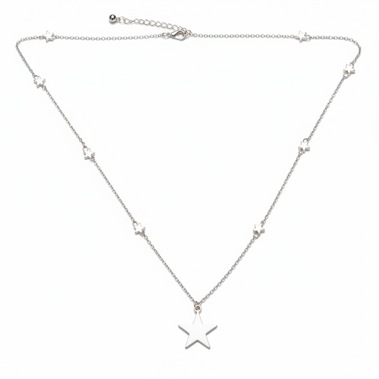Star On Star Chain Necklace In Silver Plate