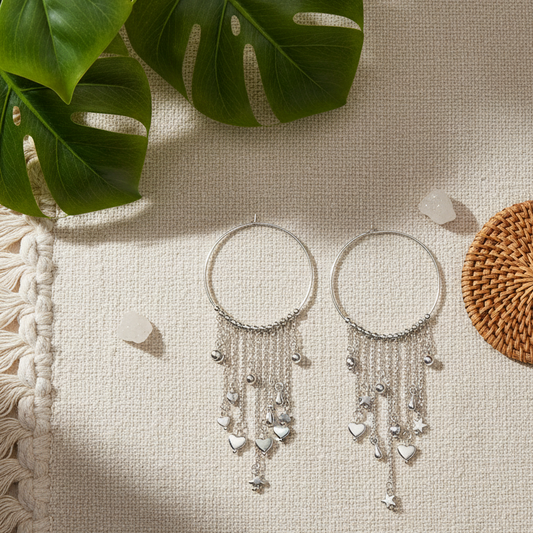 Ring & Charms Earrings In Silver Plate