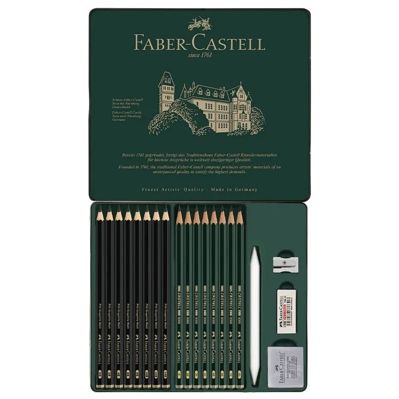 Faber-Castell PITT GRAPHITE MATT and CASTELL 9000 Tin of 20