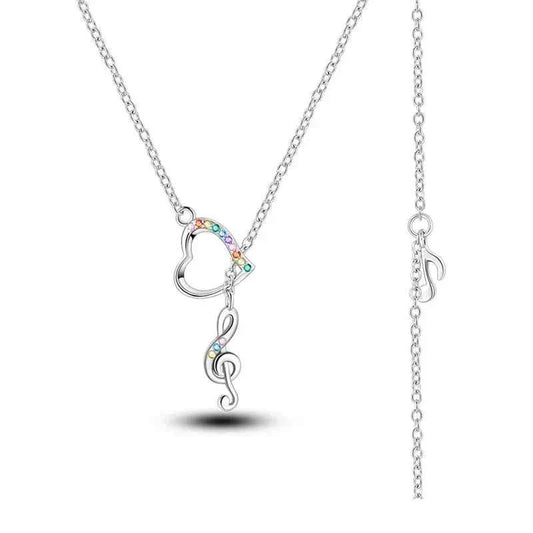 Melody of Love Sterling Silver Music Note Heart Pendant Necklace