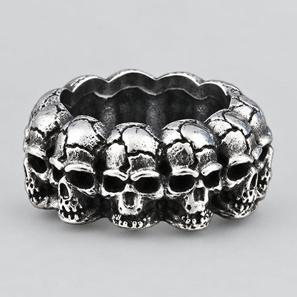 SteelTime Men's Stainless Steel Gothic Vintage Biker Skeleton Head Ring