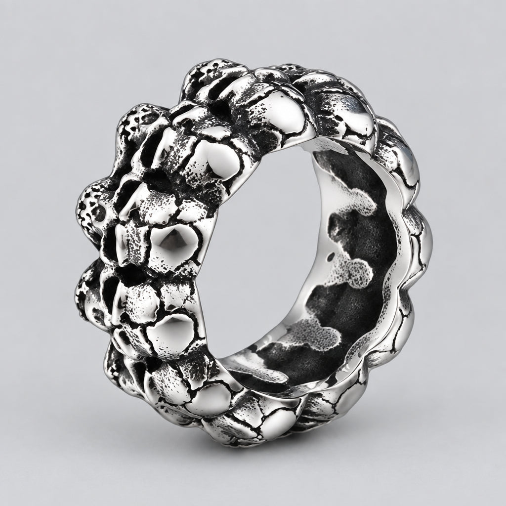 SteelTime Men's Stainless Steel Gothic Vintage Biker Skeleton Head Ring