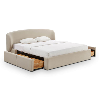 Savanna Upcycled Linen Platform Storage Bed - Taupe