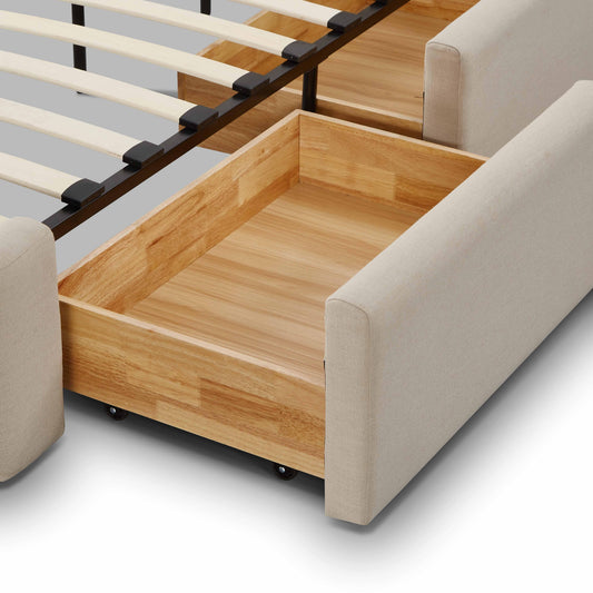Savanna Upcycled Linen Platform Storage Bed - Cream