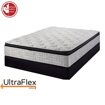 UltraFlex® OASIS- 12” Mattress and BoxSpring Set Hybrid Orthopedic Eurotop, Spinal Care Pocket Coil, Premium High Density Foam Encased, Pressure Relieving Comfort Foam and HDcoil Pocketed, Eco-Friendly Mattress (Made in Canada)