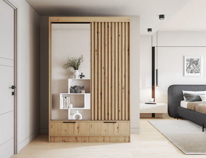 Voodi II Oak Wood Paneled Free Standing Wardrobe - Light Artisan Oak