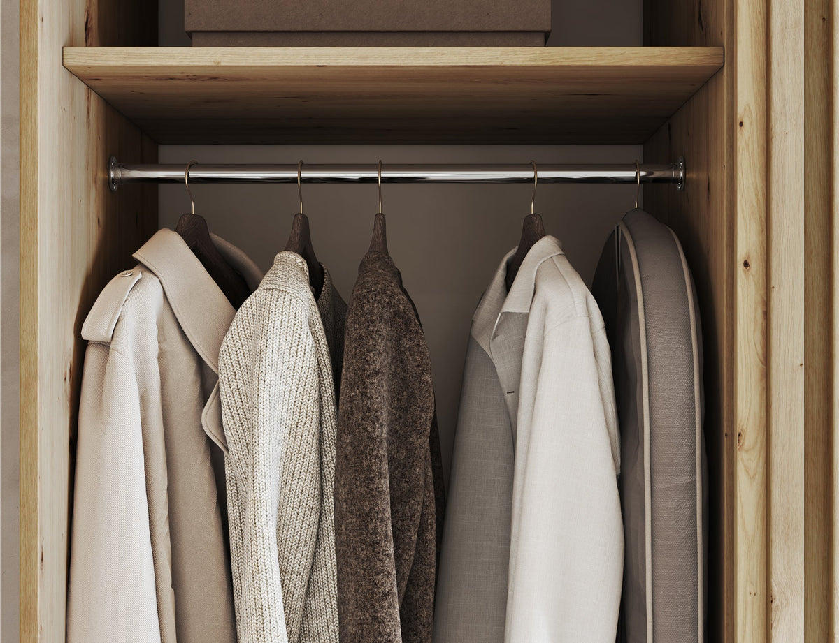 Voodi II Oak Wood Paneled Free Standing Wardrobe - Light Artisan Oak
