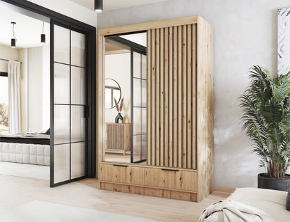 Voodi II Oak Wood Paneled Free Standing Wardrobe - Light Artisan Oak