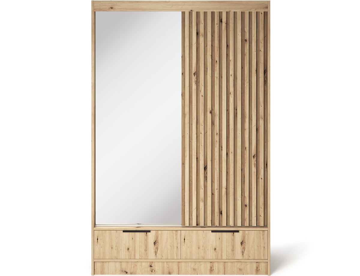 Voodi II Oak Wood Paneled Free Standing Wardrobe - Light Artisan Oak