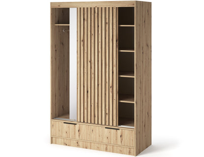 Voodi II Oak Wood Paneled Free Standing Wardrobe - Light Artisan Oak
