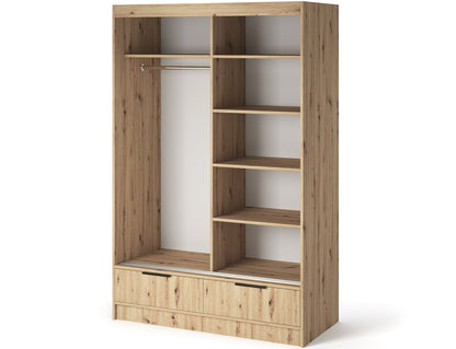 Voodi II Oak Wood Paneled Free Standing Wardrobe - Light Artisan Oak