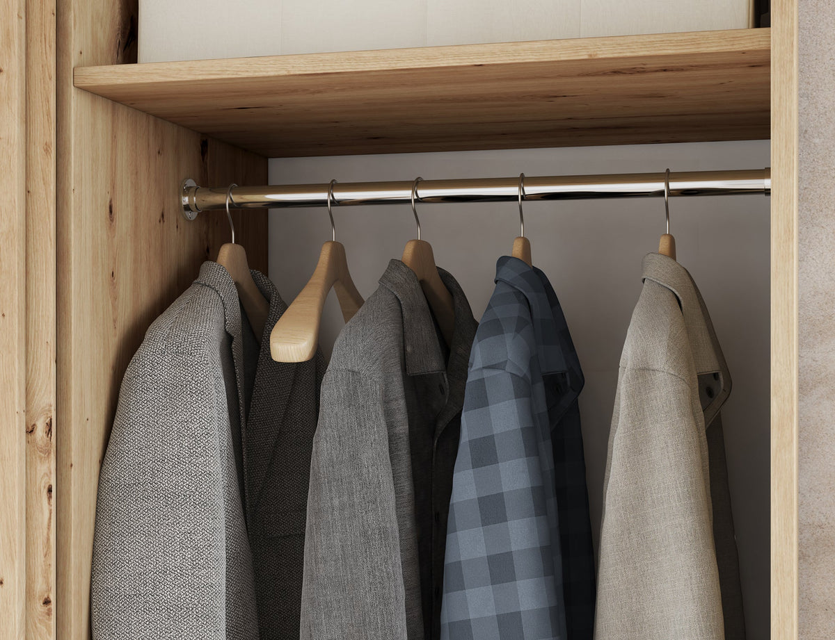 Voodi III Oak Wood Paneled Free Standing Wardrobe - Light Artisan Oak