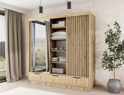 Voodi III Oak Wood Paneled Free Standing Wardrobe - Light Artisan Oak