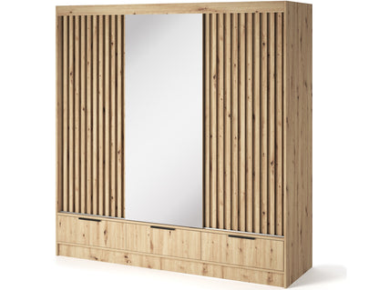 Voodi III Oak Wood Paneled Free Standing Wardrobe - Light Artisan Oak