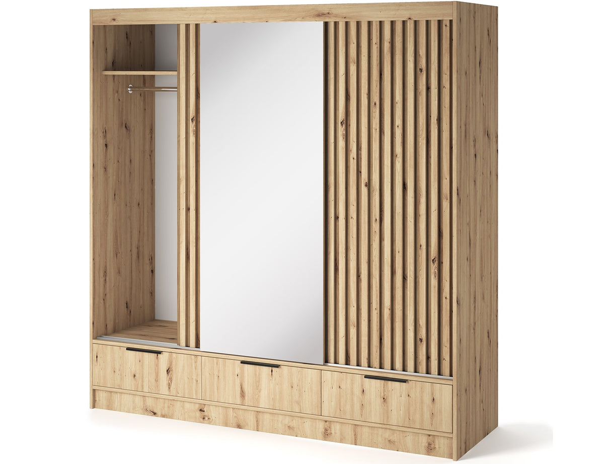 Voodi III Oak Wood Paneled Free Standing Wardrobe - Light Artisan Oak