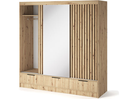 Voodi III Oak Wood Paneled Free Standing Wardrobe - Light Artisan Oak