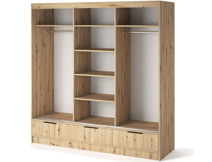 Voodi III Oak Wood Paneled Free Standing Wardrobe - Light Artisan Oak