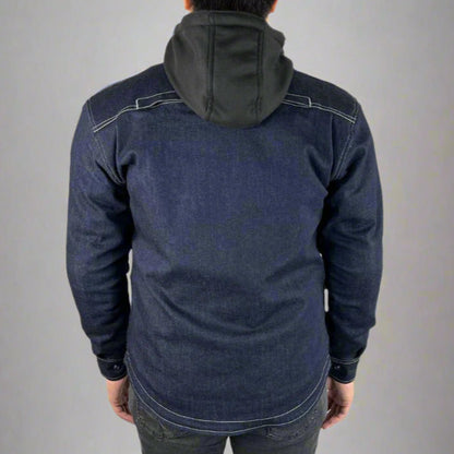 Men’s Armored Denim Shirt with Removable Hoodie