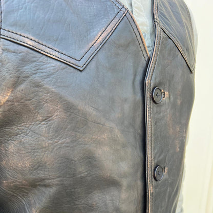 Men's Sheep Leather Ruboff Vest. Classic Button Closure & Front Pockets